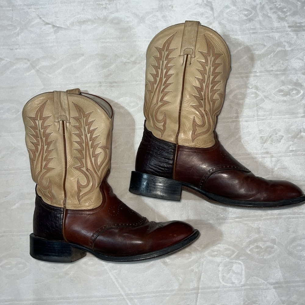 Tony Lama Size 8.5 Buckaroo Cowboy Boots Round Toe Sunset Renegade‎ Leather - Picture 6 of 9